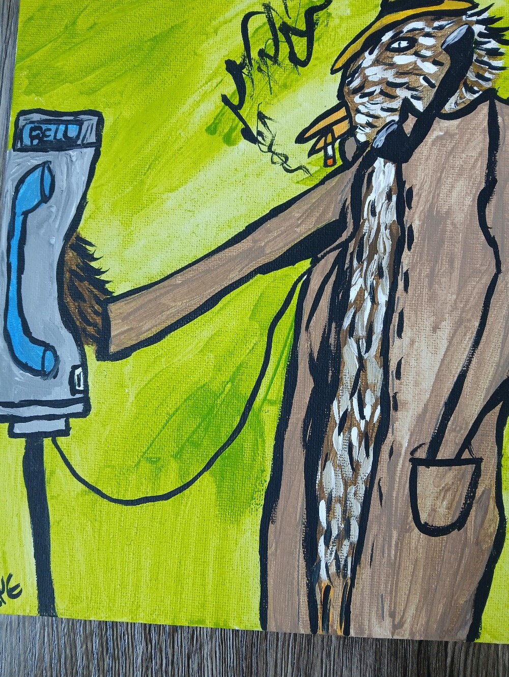Bird Using Pay Phone Painting - Picture 3 of 10